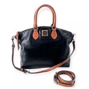 Dooney & Bourke Black Leather Satchel with Brown Trim